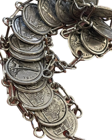 Vintage 1960s Silver Paris Eiffel Tower Travel Vacation coin link bracelet