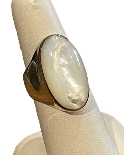 Sterling silver 925 Large elongated MOP pearl chunky ring
