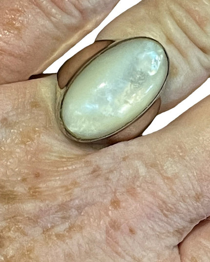 Sterling silver 925 Large elongated MOP pearl chunky ring