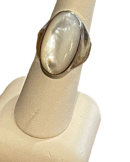 Sterling silver 925 Large elongated MOP pearl chunky ring