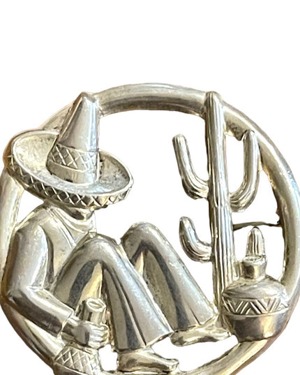 Vintage mid century Sterling 925 Sitting Mexican Mexico brooch cactus