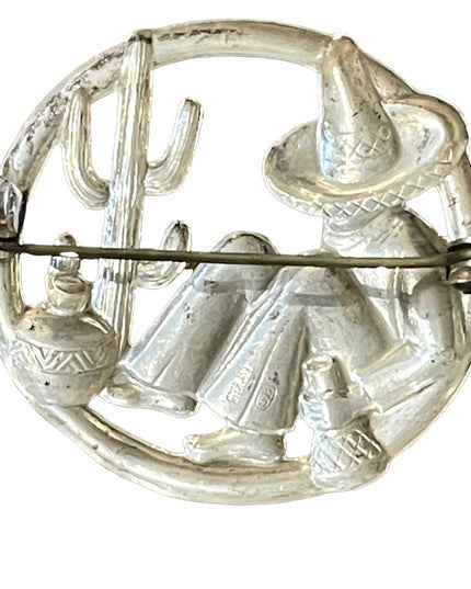 Vintage mid century Sterling 925 Sitting Mexican Mexico brooch cactus