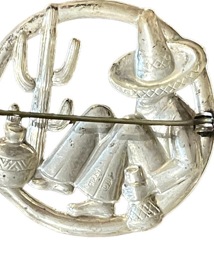 Vintage mid century Sterling 925 Sitting Mexican Mexico brooch cactus