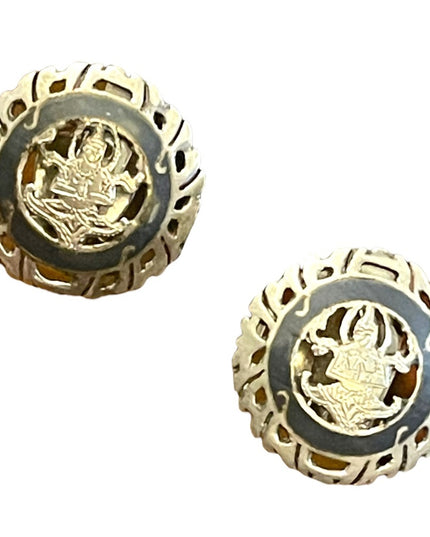Vintage 1940s SIAM sterling silver 925 black enameled goddess clip on earrings