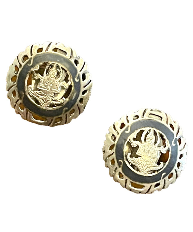 Vintage 1940s SIAM sterling silver 925 black enameled goddess clip on earrings