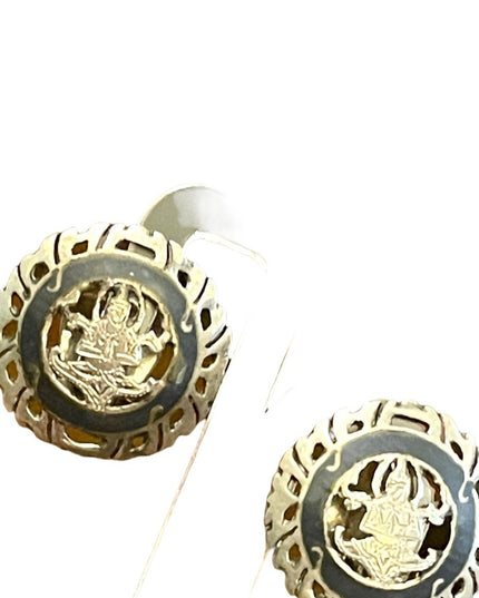 Vintage 1940s SIAM sterling silver 925 black enameled goddess clip on earrings