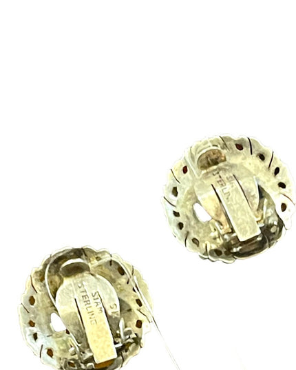 Vintage 1940s SIAM sterling silver 925 black enameled goddess clip on earrings