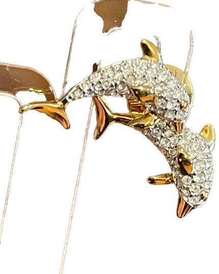 Vintage 1990s Gold plated Authentic Swarovski Crystal Dolphin Pin Brooch (Swan)