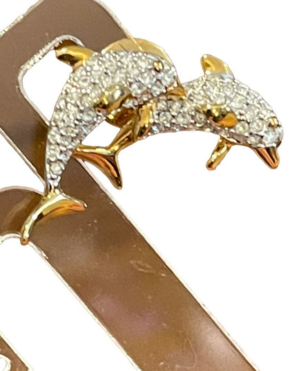 Vintage 1990s Gold plated Authentic Swarovski Crystal Dolphin Pin Brooch (Swan)