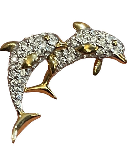 Vintage 1990s Gold plated Authentic Swarovski Crystal Dolphin Pin Brooch (Swan)