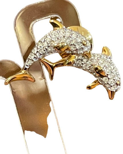 Vintage 1990s Gold plated Authentic Swarovski Crystal Dolphin Pin Brooch (Swan)