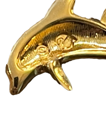 Vintage 1990s Gold plated Authentic Swarovski Crystal Dolphin Pin Brooch (Swan)