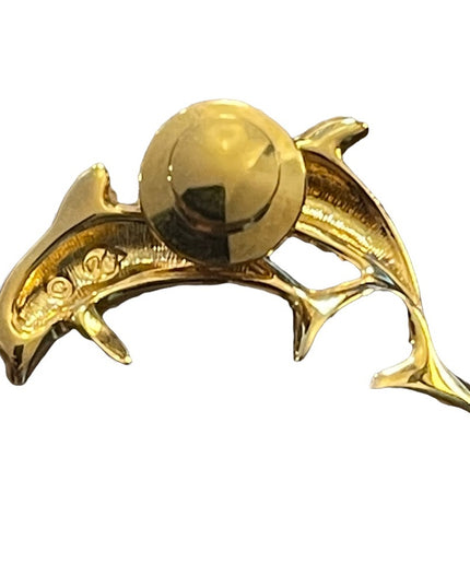 Vintage 1990s Gold plated Authentic Swarovski Crystal Dolphin Pin Brooch (Swan)
