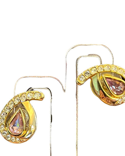 Vintage Swarovski Auth (SAL) 1980s Pink crystal rhinestone gold plated earrings