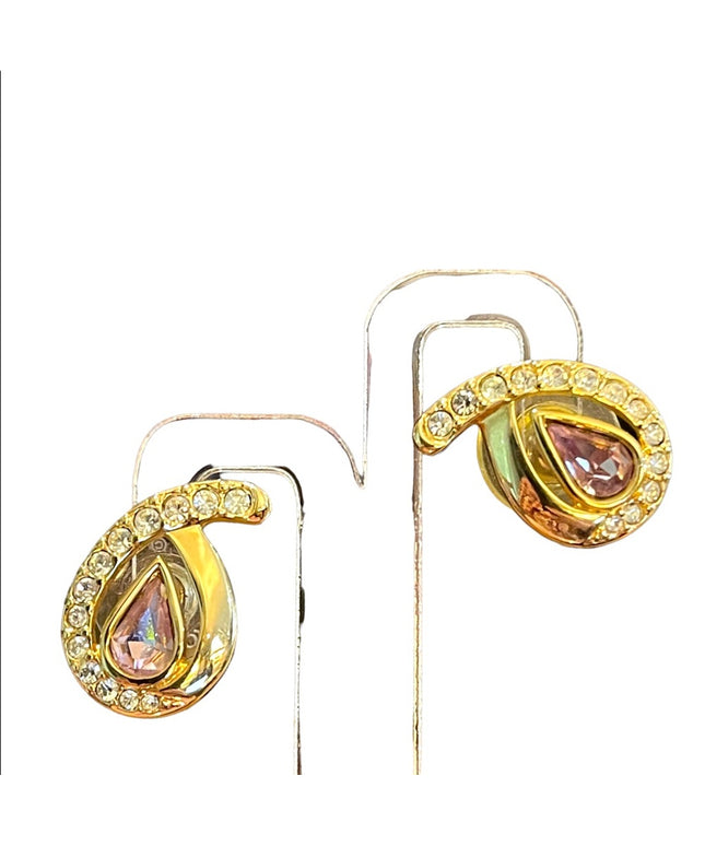 Vintage Swarovski Auth (SAL) 1980s Pink crystal rhinestone gold plated earrings