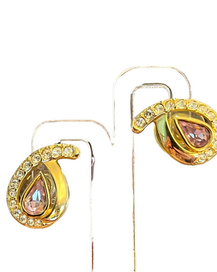 Vintage Swarovski Auth (SAL) 1980s Pink crystal rhinestone gold plated earrings