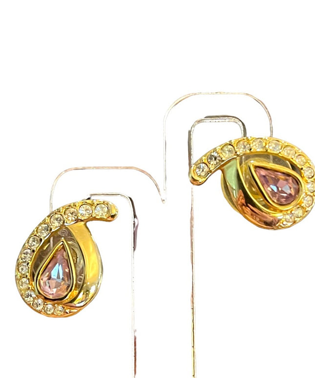 Vintage Swarovski Auth (SAL) 1980s Pink crystal rhinestone gold plated earrings