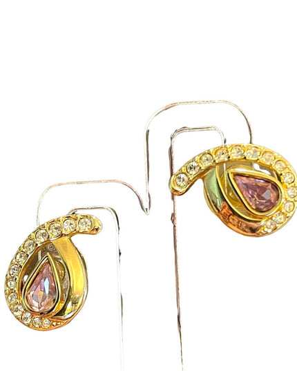Vintage Swarovski Auth (SAL) 1980s Pink crystal rhinestone gold plated earrings