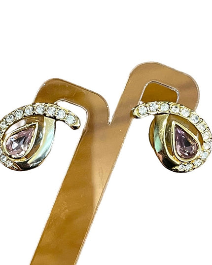 Vintage Swarovski Auth (SAL) 1980s Pink crystal rhinestone gold plated earrings