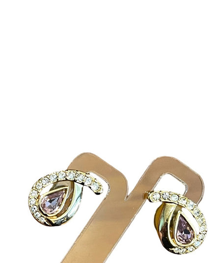 Vintage Swarovski Auth (SAL) 1980s Pink crystal rhinestone gold plated earrings