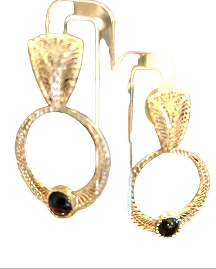 Vintage silver filagree black onyx fancy dangle earrings