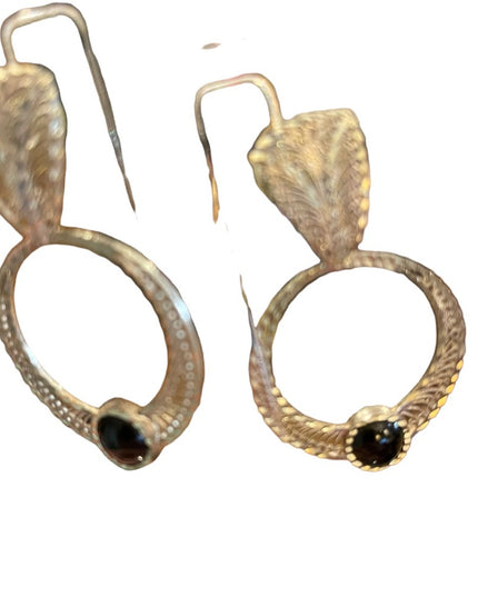 Vintage silver filagree black onyx fancy dangle earrings