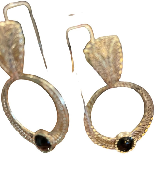 Vintage silver filagree black onyx fancy dangle earrings