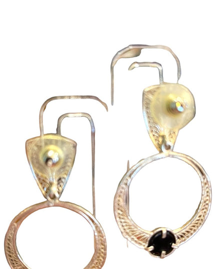 Vintage silver filagree black onyx fancy dangle earrings