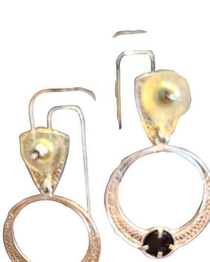 Vintage silver filagree black onyx fancy dangle earrings