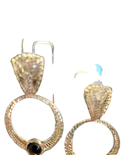 Vintage silver filagree black onyx fancy dangle earrings