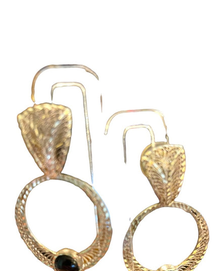 Vintage silver filagree black onyx fancy dangle earrings