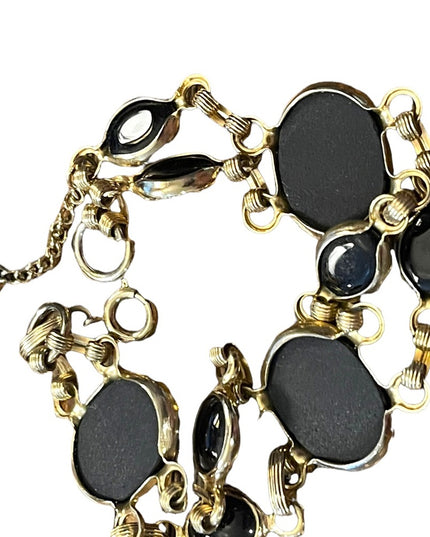 Vintage 1960s Gold plt Black Onyx large link bracelet
