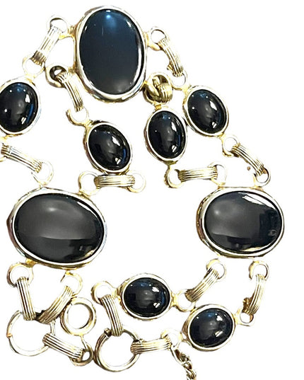 Vintage 1960s Gold plt Black Onyx large link bracelet