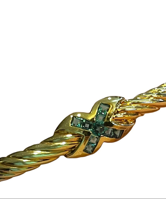Sterling silver 925 Gold plated blue Topaz fancy X bangle bracelet
