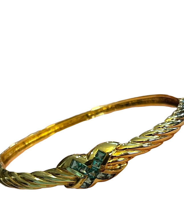 Sterling silver 925 Gold plated blue Topaz fancy X bangle bracelet