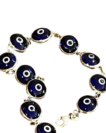 Sterling silver 925 Blue glass EVIL EYE link bracelet