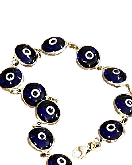Sterling silver 925 Blue glass EVIL EYE link bracelet