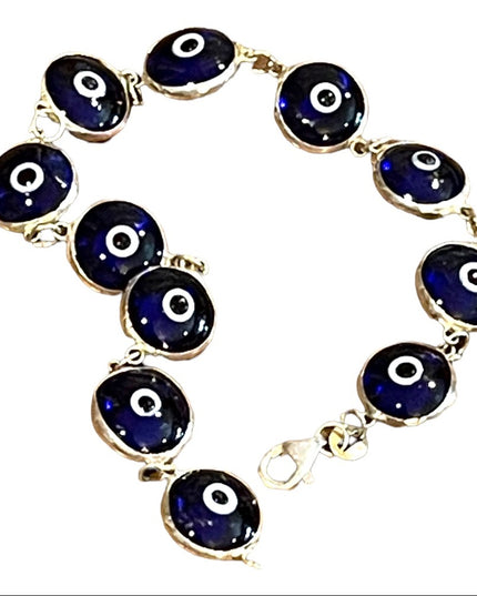 Sterling silver 925 Blue glass EVIL EYE link bracelet
