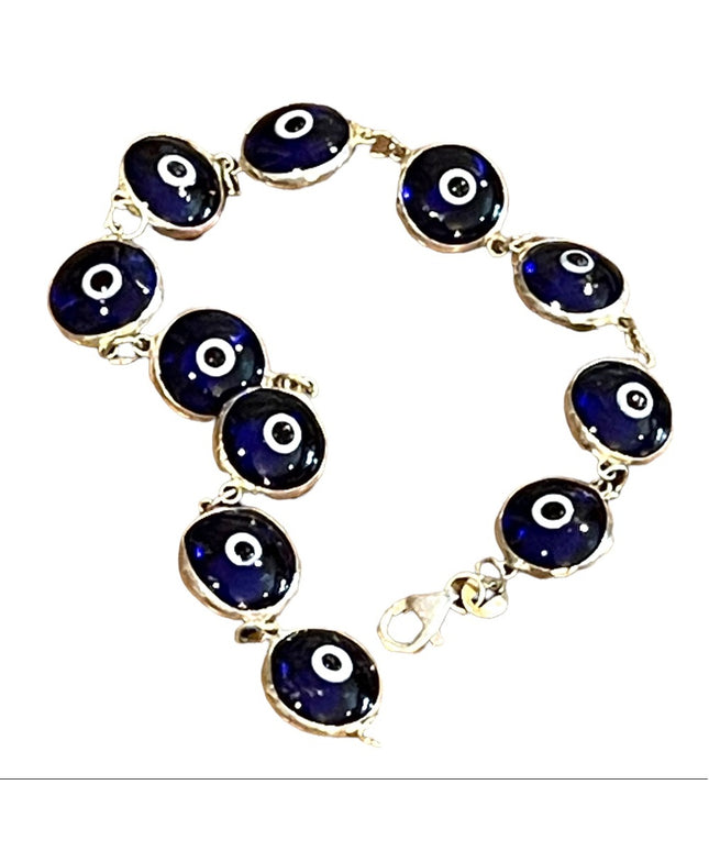 Sterling silver 925 Blue glass EVIL EYE link bracelet