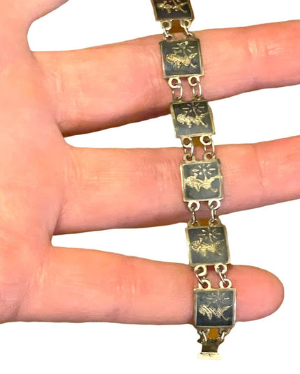 Vintage 1940s Sterling silver 925 SIAM Goddess link bracelet