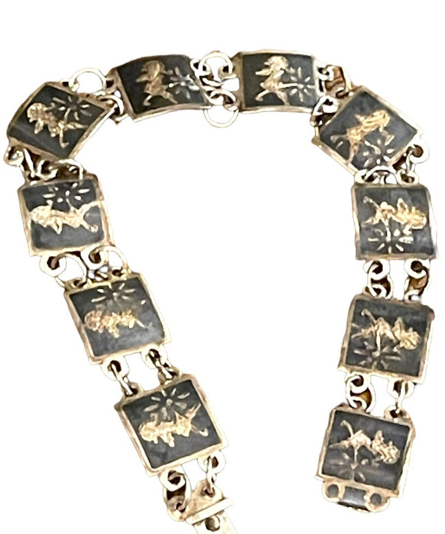 Vintage 1940s Sterling silver 925 SIAM Goddess link bracelet