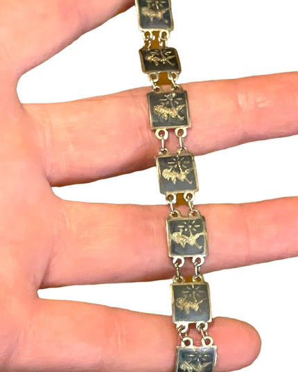 Vintage 1940s Sterling silver 925 SIAM Goddess link bracelet