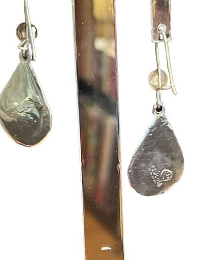 Vintage Sterling Mexico stone inlay Mayan Symbol Fancy dangle earrings
