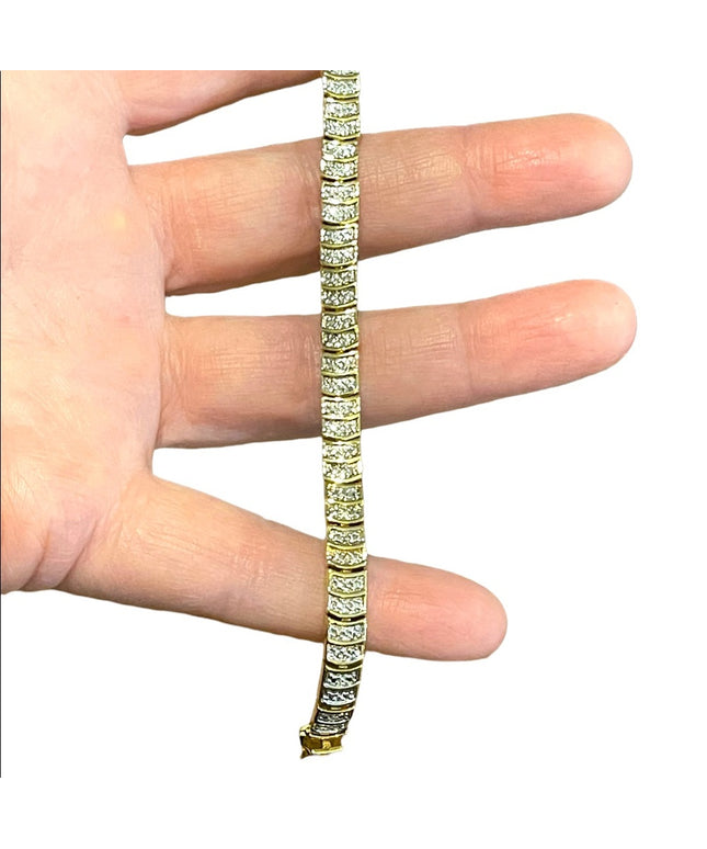 Sterling silver 925 Gold plate Diamond illusion link tennis bracelet