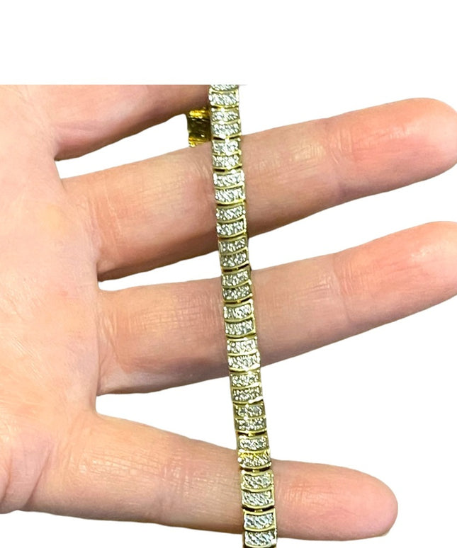 Sterling silver 925 Gold plate Diamond illusion link tennis bracelet