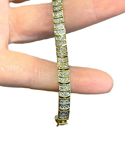 Sterling silver 925 Gold plate Diamond illusion link tennis bracelet
