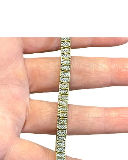 Sterling silver 925 Gold plate Diamond illusion link tennis bracelet