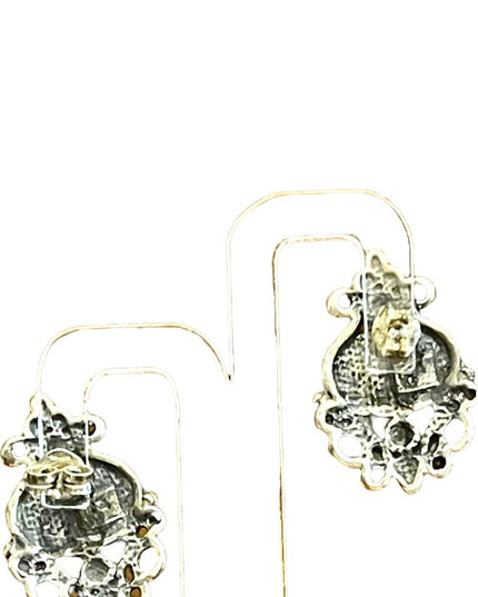 Sterling silver 925 black onyx fancy ornate deco design dangle earrings