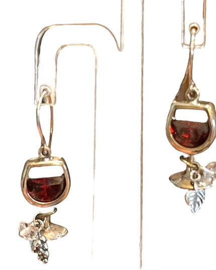 Sterling silver 925 Silpada Red wine glass crystal dangle retired earrings