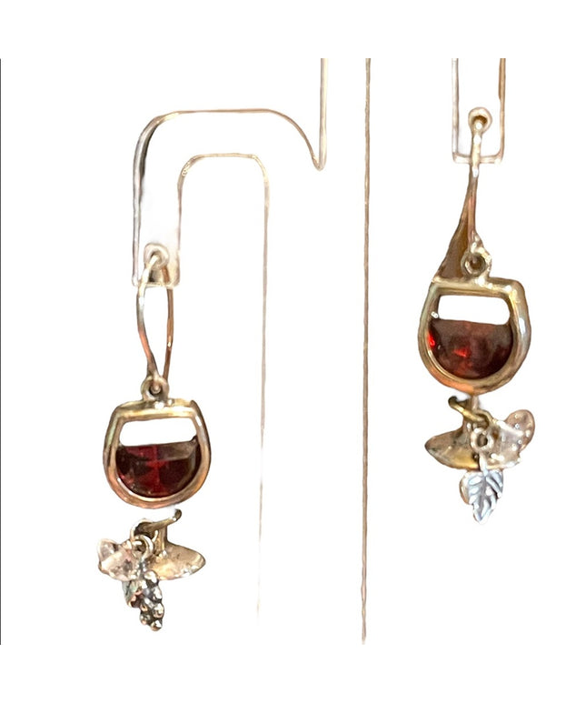 Sterling silver 925 Silpada Red wine glass crystal dangle retired earrings